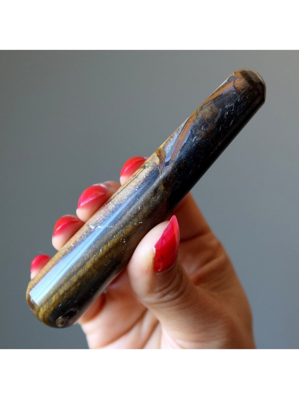 Tigers Eye Massage Wand Hematite Earth Energy Stone Brown Crystal
